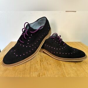 Giorgio Brutini Black/ purple details Suede Wing Oxford Shoes Size 10 Men
